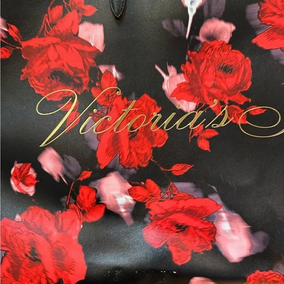 Victoria's Secret Red and Black Floral Tote - Picture 3 of 5
